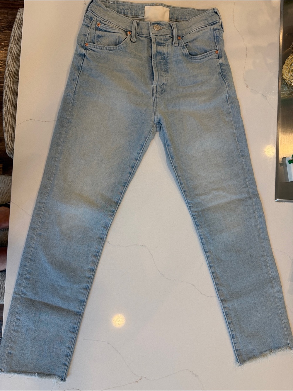 Mother button fly The Scrapper Cuff Ankle Fray Jeans